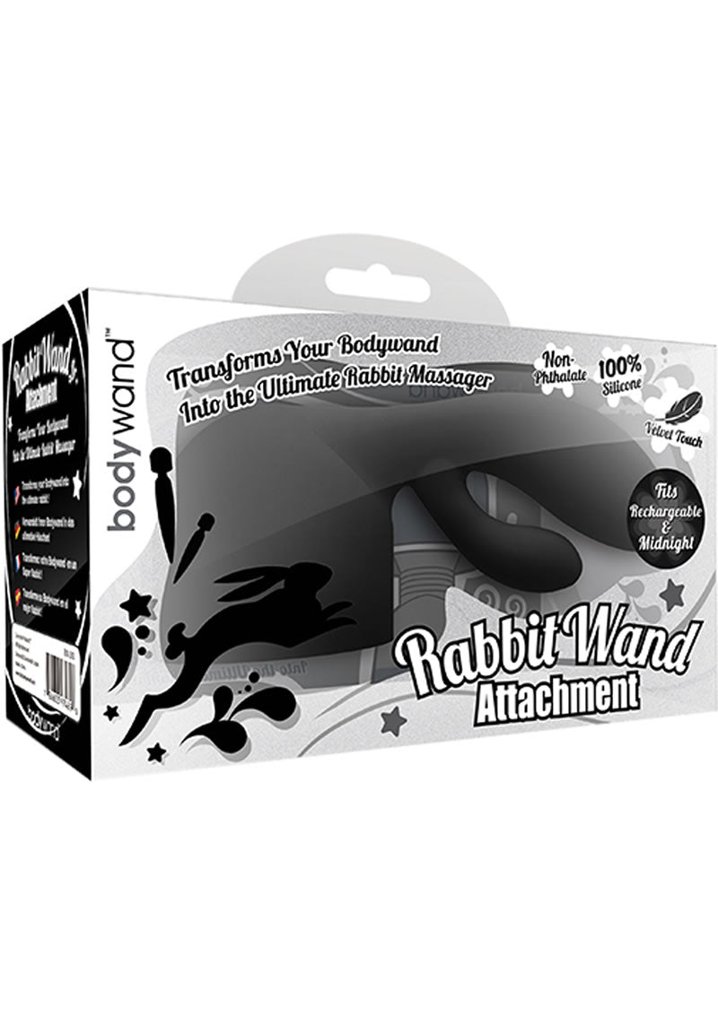 Packaging of the Bodywand Recharge Rabbit Attachment with black and white design