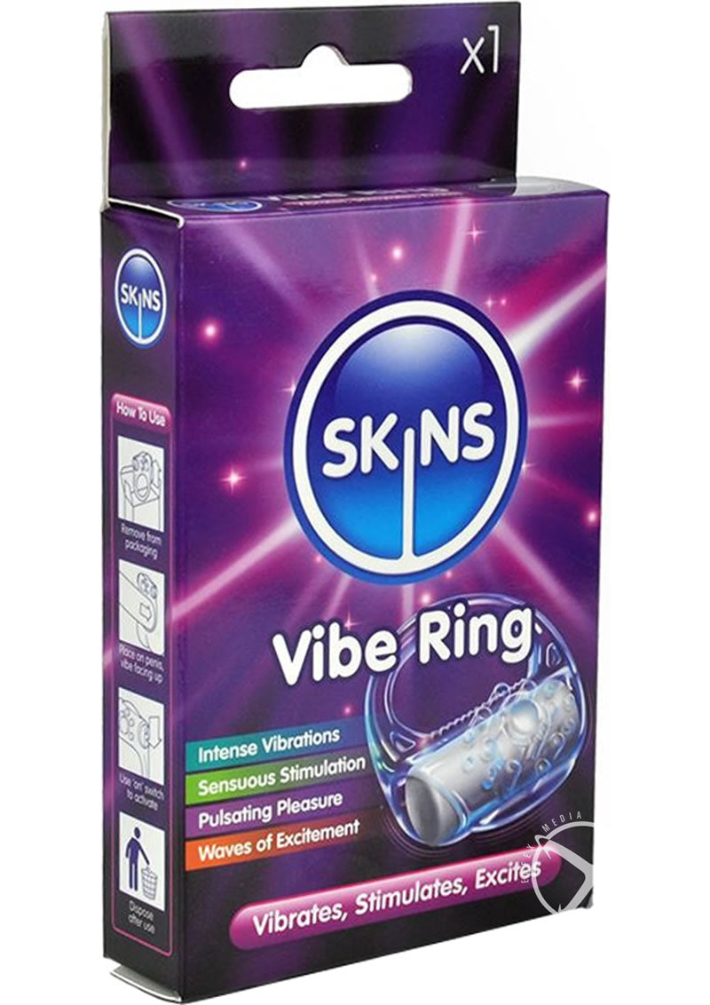 Skins vibrating ring product in purple retail packaging