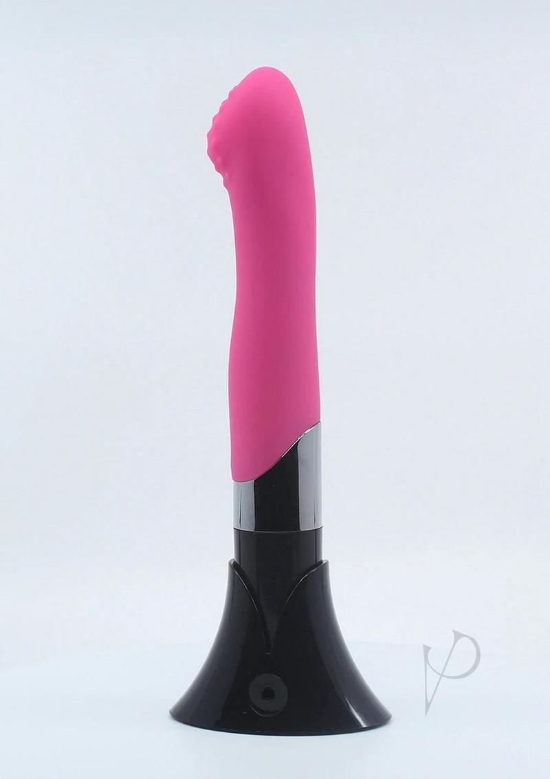 Sensuelle Pearl Pink intimate massager displayed on a black stand