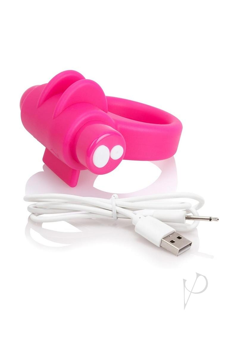 Pink vibrating ring from the Charged Combo Kit 1 with attached USB cable