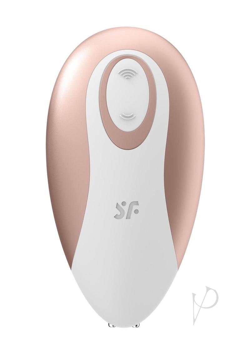 Detail of the Satisfyer Deluxe showing the control panel with brand inscription