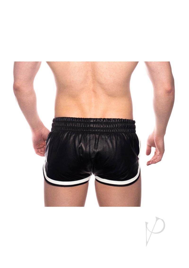 Rear angle of Prowler Red leather shorts in white, size extra small