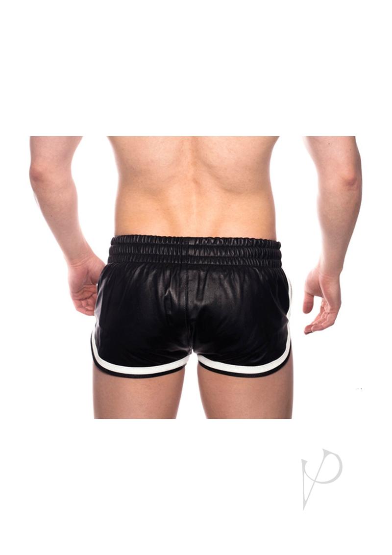 Rear view of Prowler Red Leather Sports Shorts in white, size XXXL