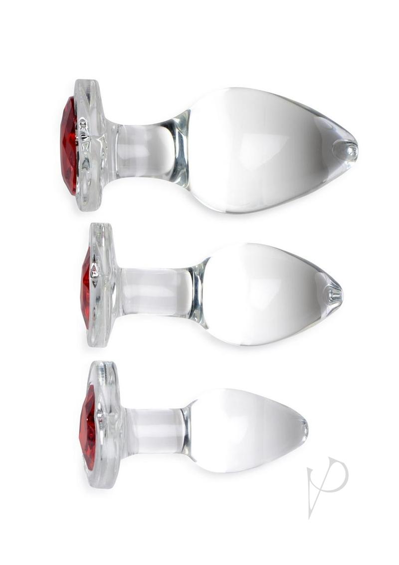 Booty Spark Red Heart Gem Glass Plug Set