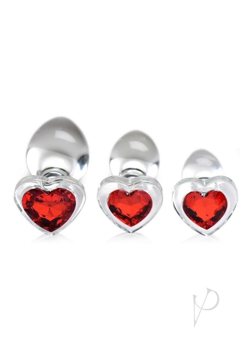 Booty Spark Red Heart Gem Glass Plug Set