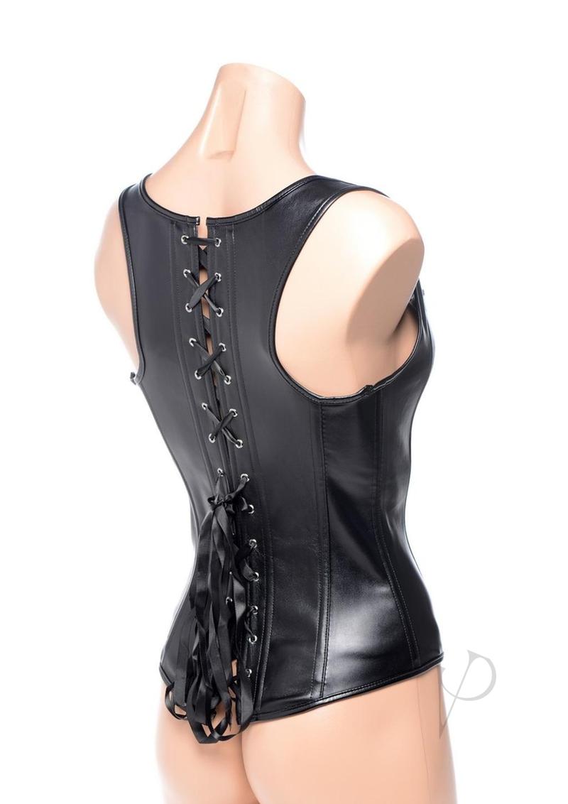 Strict Lace Corset Vest/thong Xl Black