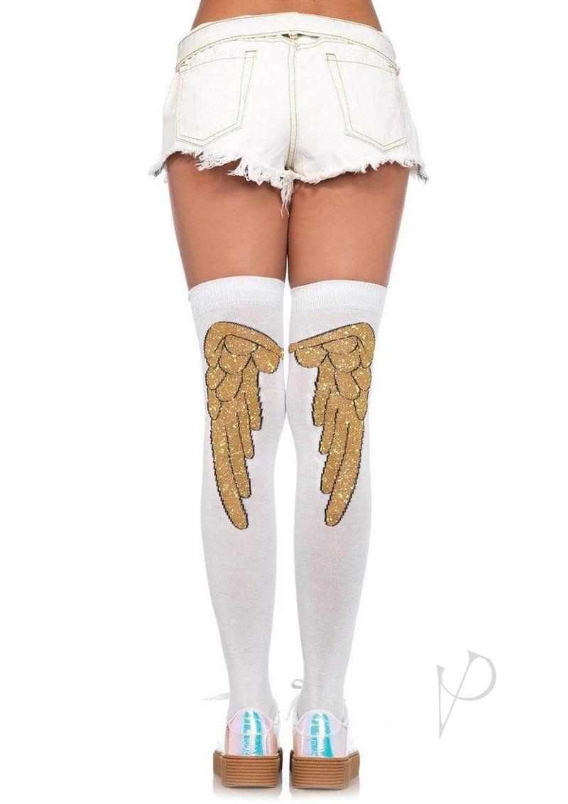 Lurex Angel Wing Knee Sock Wht/gld(disc)