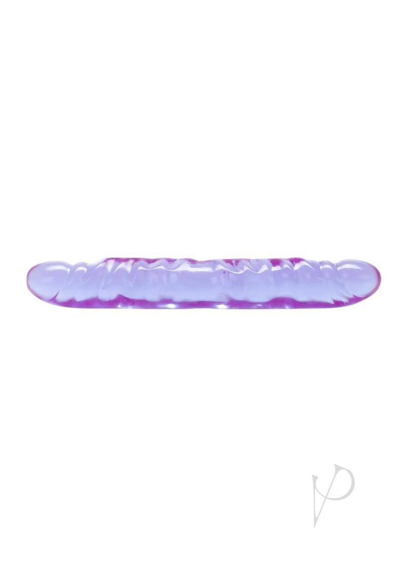 Close-up of a veined double-ended purple dildo