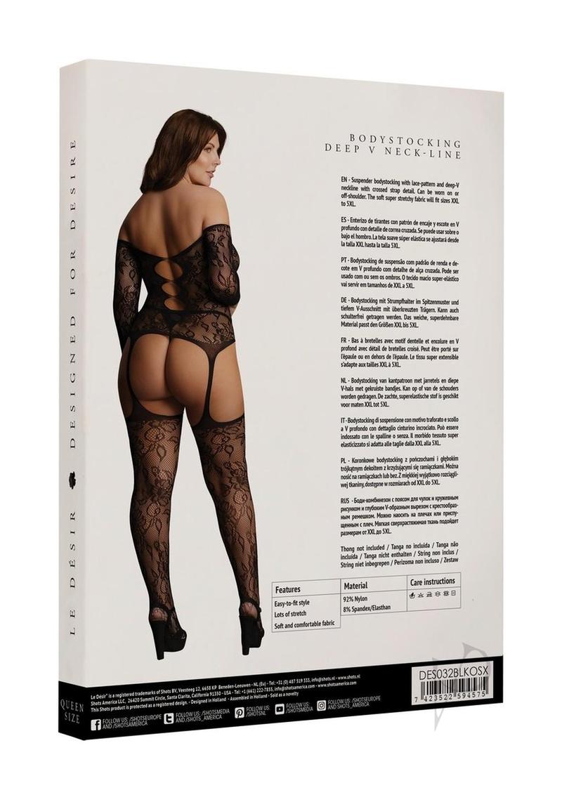 Criss Cross Suspender Bodystock Qn Blk