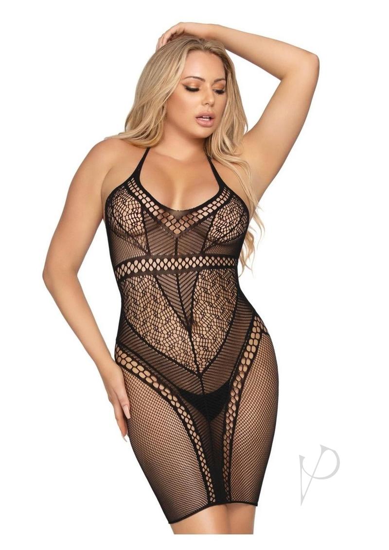 Multi Net Halter Mini Dress Os Blk(sale)