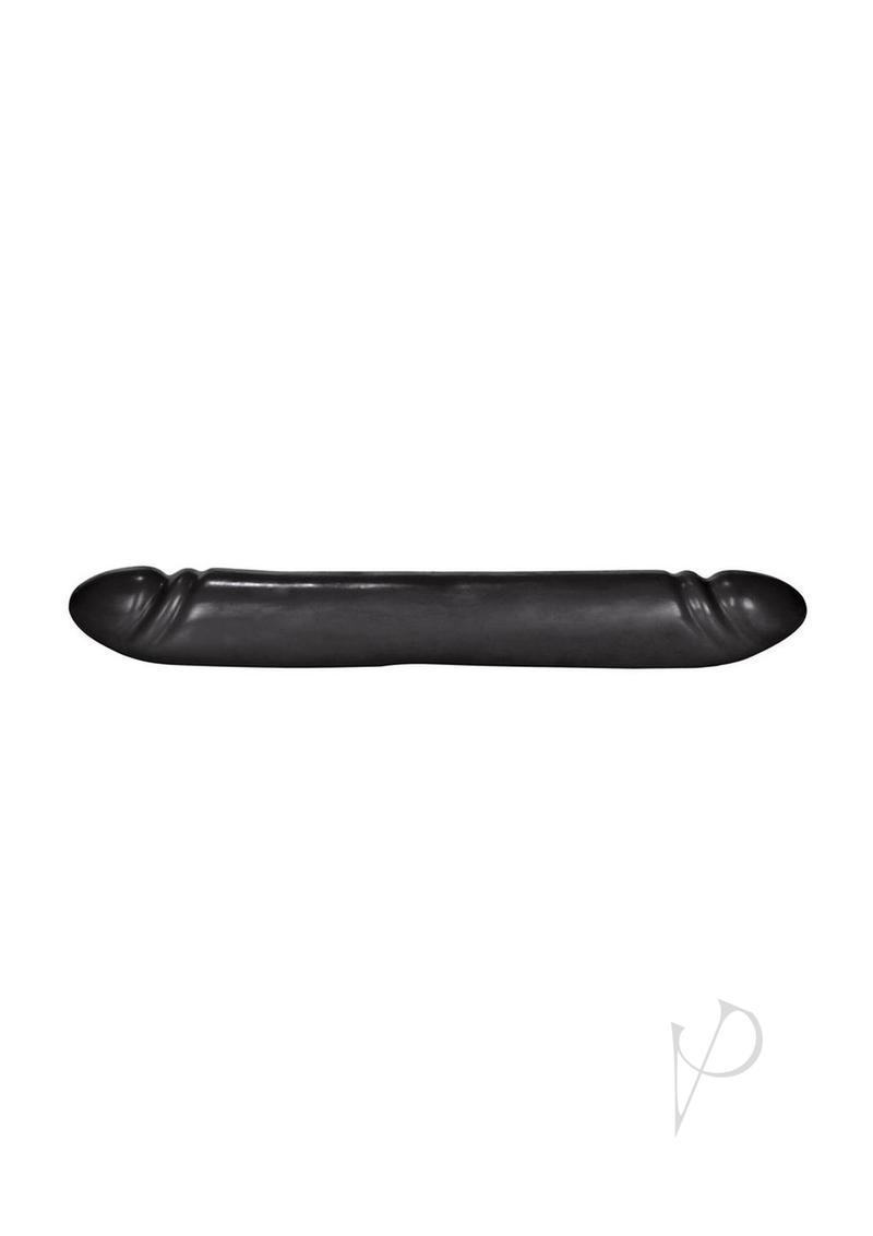 Black silicone dual-sided dildo with a flexible design on white
